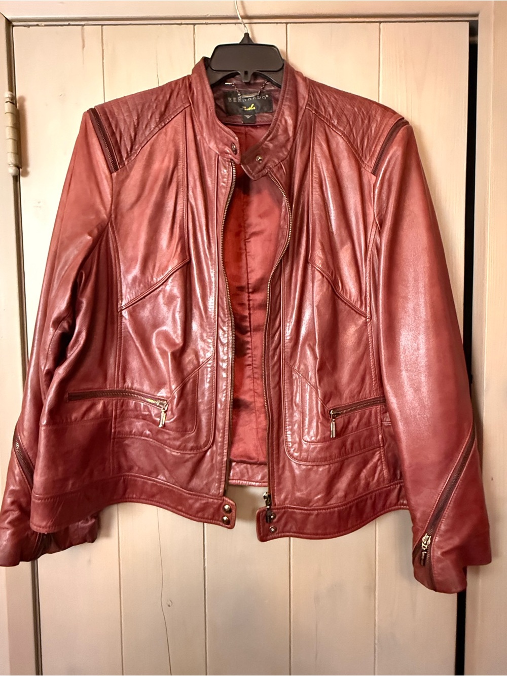 Bernardo Deep Red Leather Moto Jacket